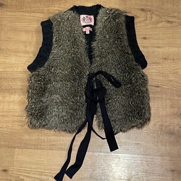 Juicy Couture small wool & fur tie front vest - Picture 2 of 5